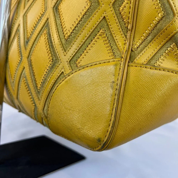 Tory Burch Mustard Gold Argyle Leather Tote Handbag $698 - Picture 6 of 16